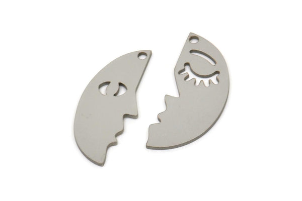 Steel Face Charm, Stainless Steel Face Charm With 1 Hole, Pendants, Earrings, Findings (25x11x0.80mm) SMP2608