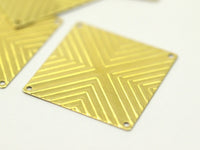 Brass Textured Charm, 4 Raw Brass Square Textured Pendant with 4 Holes (30x30mm)   D0270