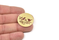 Brass Round Charm, Raw Brass Bird Patterned Round Shaped Charms With 1 Hole, Findings (30x0.60mm) SMP2694