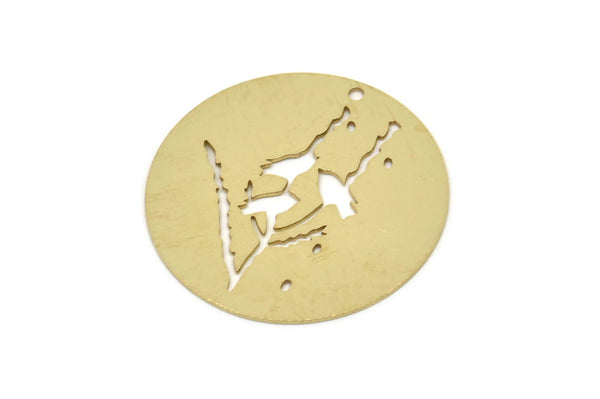 Brass Round Charm, Raw Brass Bird Patterned Round Shaped Charms With 1 Hole, Findings (30x0.60mm) SMP2695