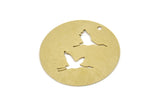 Brass Round Charm, Raw Brass Stork Patterned Round Shaped Charms With 1 Hole, Bird Findings (25x0.60mm) SMP2696