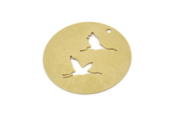 Brass Round Charm, Raw Brass Stork Patterned Round Shaped Charms With 1 Hole, Bird Findings (25x0.60mm) SMP2696