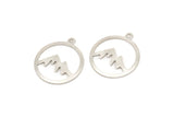 Silver Round Charm, 10 Antique Silver Plated Brass Mountain Shaped Round Charms With 1 Loop, Pendants, Findings (20x18x0.80mm) M02723