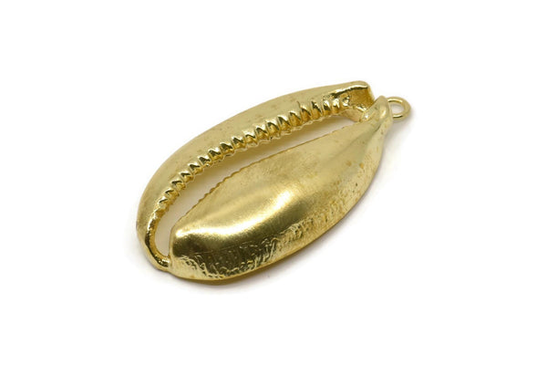Brass Shell Charm, Raw Brass Cowrie Shell Findings 1 Loop, Pendants, Earring Charms (49x27x8mm) BS 1853 Y177