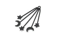 Siyah Ay Tılsımı, 1 Delikli 2 Oksitlenmiş Siyah Pirinç Ay ve Yıldız Tılsımı (41x38x1mm) D1593