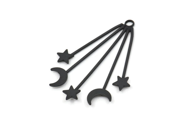 Siyah Ay Tılsımı, 1 Delikli 2 Oksitlenmiş Siyah Pirinç Ay ve Yıldız Tılsımı (41x38x1mm) D1593