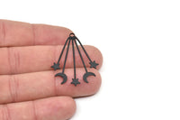 Siyah Ay Tılsımı, 1 Delikli 2 Oksitlenmiş Siyah Pirinç Ay ve Yıldız Tılsımı (41x38x1mm) D1593