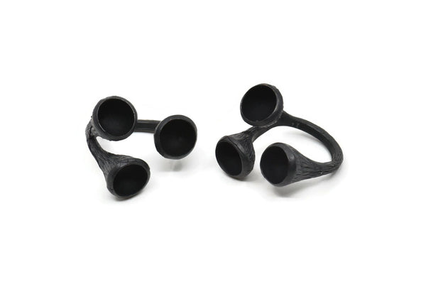 Ayarlanabilir Yüzük Ayarları, 3 Taş Ayarlı 1 Oksitlenmiş Siyah Pirinç Ayarlanabilir Yüzük - Ped Boyutu 8 mm N0349