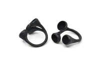Ayarlanabilir Yüzük Ayarları, 3 Taş Ayarlı 1 Oksitlenmiş Siyah Pirinç Ayarlanabilir Yüzük - Ped Boyutu 8 mm N0349