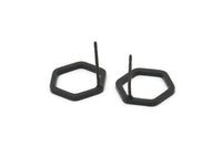 Siyah Altıgen Küpe, 8 Oksitlenmiş Siyah Pirinç Altıgen Küpe (12x1,5 mm) D1543