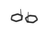 Siyah Altıgen Küpe, 8 Oksitlenmiş Siyah Pirinç Altıgen Küpe (12x1,5 mm) D1543
