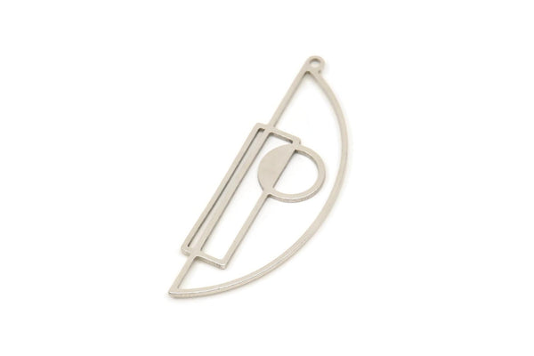 Silver Face Charm, 4 Antique Silver Plated Brass Semi Circle Charms With 1 Loop, Geometric Charms (42x14x0.80mm) SMP1743 A6051