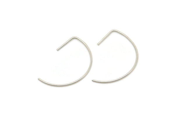 Silver Earring Wires, 24 Antique Silver Plated Brass D Shape Earring Wires (22x16x0.8mm) E109