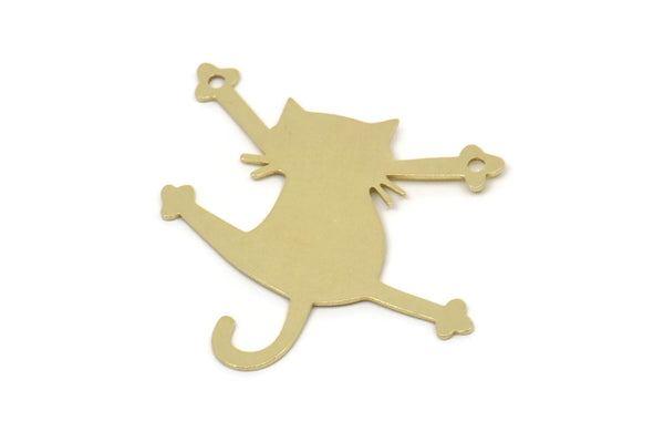 Brass Cat Charm, Raw Brass Cat Charms With 2 Holes, Findings (29x30x0.60mm) SMP2577