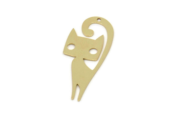 Brass Cat Charm, Raw Brass Cat Charms With 1 Hole, Findings (30x13x0.60mm) SMP2578