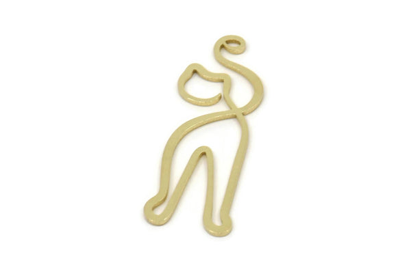 Brass Cat Charm, Raw Brass Cat Charms With 1 Loop, Findings (30x11x0.80mm) SMP2579