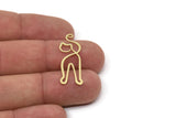 Brass Cat Charm, Raw Brass Cat Charms With 1 Loop, Findings (30x11x0.80mm) SMP2579
