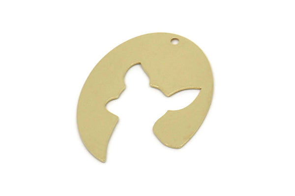 Brass Oval Charm, Raw Brass Dog Patterned Oval Shaped Charms With 1 Hole, Animal Jewelry, Chihuahua Charms, Findings (30x23x0.60mm) SMP2580