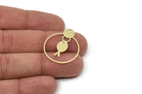 Brass Round Charm, Raw Brass Fish Patterned Round Shaped Charms With 1 Hole, Geometric Findings (30x25x0.80mm) SMP2582