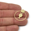 Brass Round Charm, Raw Brass Fish Patterned Round Shaped Charms With 1 Hole, Geometric Findings (30x25x0.80mm) SMP2582