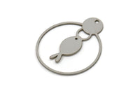 Steel Round Charm, Stainless Steel Fish Patterned Round Shaped Charms With 1 Hole, Geometric Findings (30x25x0.80mm) SMP2582