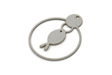 Steel Round Charm, Stainless Steel Fish Patterned Round Shaped Charms With 1 Hole, Geometric Findings (30x25x0.80mm) SMP2582