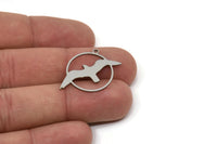 Steel Bird Charm, Stainless Steel Bird Patterned Round Shaped Charms With 1 Loop, Animal Jewelry Seagull Findings (22x20x0.80mm) SMP2584