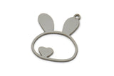 Steel Rabbit Charm, Stainless Steel Rabbit Charms With 1 Loop, Heart Charm, Bunny Findings (25x18.5x0.80mm) SMP2585