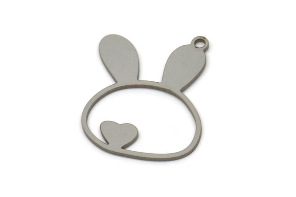 Steel Rabbit Charm, Stainless Steel Rabbit Charms With 1 Loop, Heart Charm, Bunny Findings (25x18.5x0.80mm) SMP2585