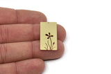 Brass Rectangle Charm, Raw Brass Flower Patterned Rectangle Shaped Charms With 1 Hole, Findings (30x15x0.60mm) SMP2593
