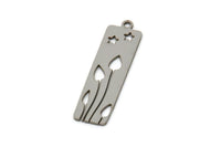 Steel Rectangle Charm, Stainless Steel Flower Patterned Rectangle Shaped Charms With 1 Loop, Findings (30x8.5x0.80mm) SMP2594