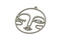 Steel Face Charm, Stainless Steel Face Charm With 1 Loop, Pendants, Earrings, Findings (30x28x0.80mm) SMP2609
