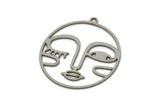 Steel Face Charm, Stainless Steel Face Charm With 1 Loop, Pendants, Earrings, Findings (30x28x0.80mm) SMP2609