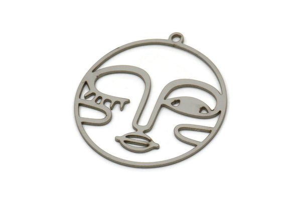 Steel Face Charm, Stainless Steel Face Charm With 1 Loop, Pendants, Earrings, Findings (30x28x0.80mm) SMP2609