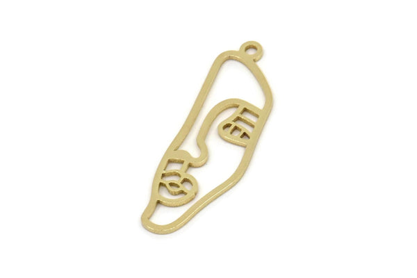 Brass Face Charm, Raw Brass Face Charm With 1 Loop, Face Shaped Jewelry, Findings (30x10x0.80mm) SMP2612