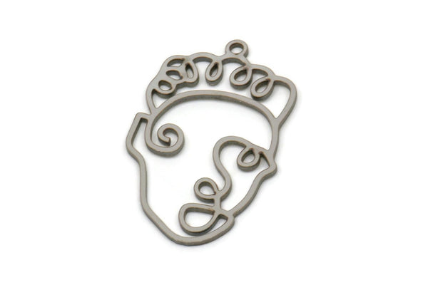 Steel Face Charm, Stainless Steel Face Charm With 1 Loop, Pendants, Earrings, Findings (30x18.5x0.80mm) SMP2613