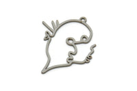 Steel Face Charm, Stainless Steel Face Charm With 1 Loop, Pendants, Earrings, Findings (30x25x0.80mm) SMP2614