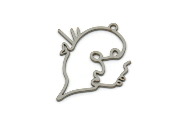 Steel Face Charm, Stainless Steel Face Charm With 1 Loop, Pendants, Earrings, Findings (30x25x0.80mm) SMP2614