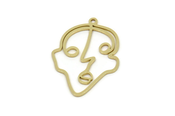 Brass Face Charm, Raw Brass Face Charm With 1 Loop, Face Shaped Jewelry, Findings (30x21x0.80mm) SMP2615