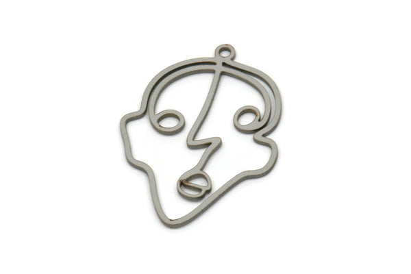 Steel Face Charm, Stainless Steel Face Charm With 1 Loop, Pendants, Earrings, Findings (30x21x0.80mm) SMP2615