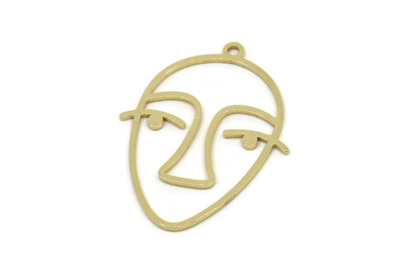 Brass Face Charm, Raw Brass Face Charm With 1 Loop, Face Shaped Jewelry, Findings (30x22.5x0.80mm) SMP2618