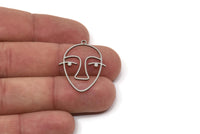 Steel Face Charm, Stainless Steel Face Charm With 1 Loop, Pendants, Earrings, Findings (30x22.5x0.80mm) SMP2618