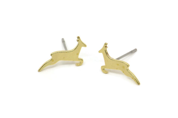 Brass Gazelle Earring, 8 Raw Brass Tiny Gazelle Shaped Stud Earrings, Animal Jewelry, Findings (8.5x15x0.80mm) SMP2544 A5736