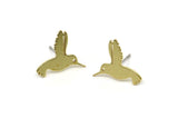 Brass Hummingbird Earring, 8 Raw Brass Tiny Hummingbird Shaped Stud Earrings, Animal Jewelry, Findings (15x13x0.80mm) SMP2545 A5912