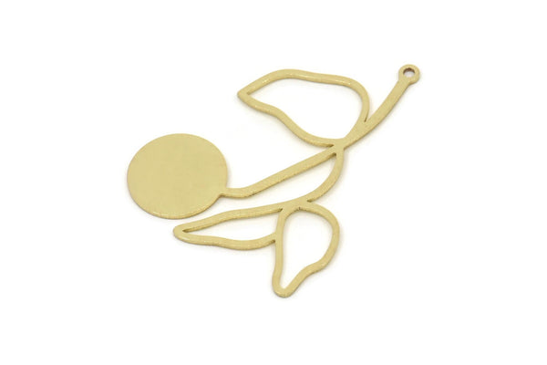 Brass Leaf Charm, Raw Brass Branch Charms With 1 Loop, Charm Pendants (41x30x0.80mm) SMP2665