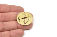 Brass Round Charm, Raw Brass Bird Patterned Round Shaped Charms With 1 Hole, Findings (30x0.60mm) SMP2693