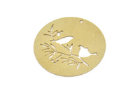 Brass Round Charm, Raw Brass Bird Patterned Round Shaped Charms With 1 Hole, Findings (30x0.60mm) SMP2694