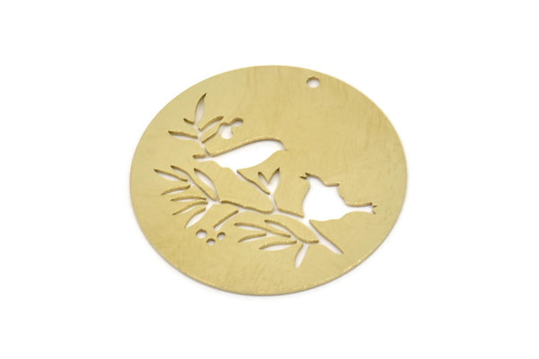 Brass Round Charm, Raw Brass Bird Patterned Round Shaped Charms With 1 Hole, Findings (30x0.60mm) SMP2694