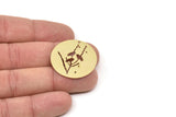 Brass Round Charm, Raw Brass Bird Patterned Round Shaped Charms With 1 Hole, Findings (30x0.60mm) SMP2695