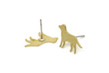 Brass Dog Earring, 8 Raw Brass Tiny Dog Shaped Stud Earrings, Animal Jewelry, Findings (10.5x16x0.80mm) SMP2539 Y171